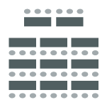 two columns of tables with seating behind each table with presentors seated at table