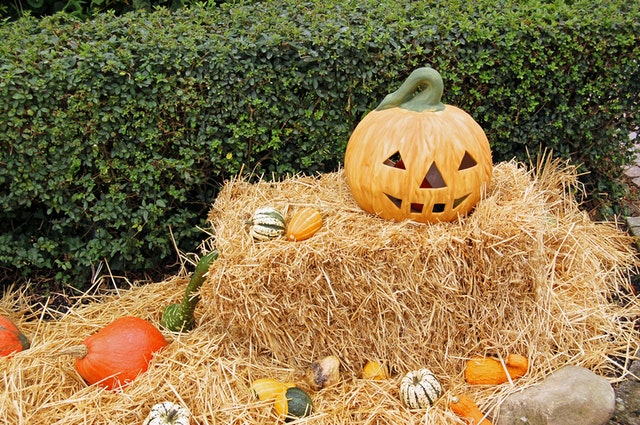 Jack-o-Lantern Photo with hay bale by Gerhard Giebener from Pexels