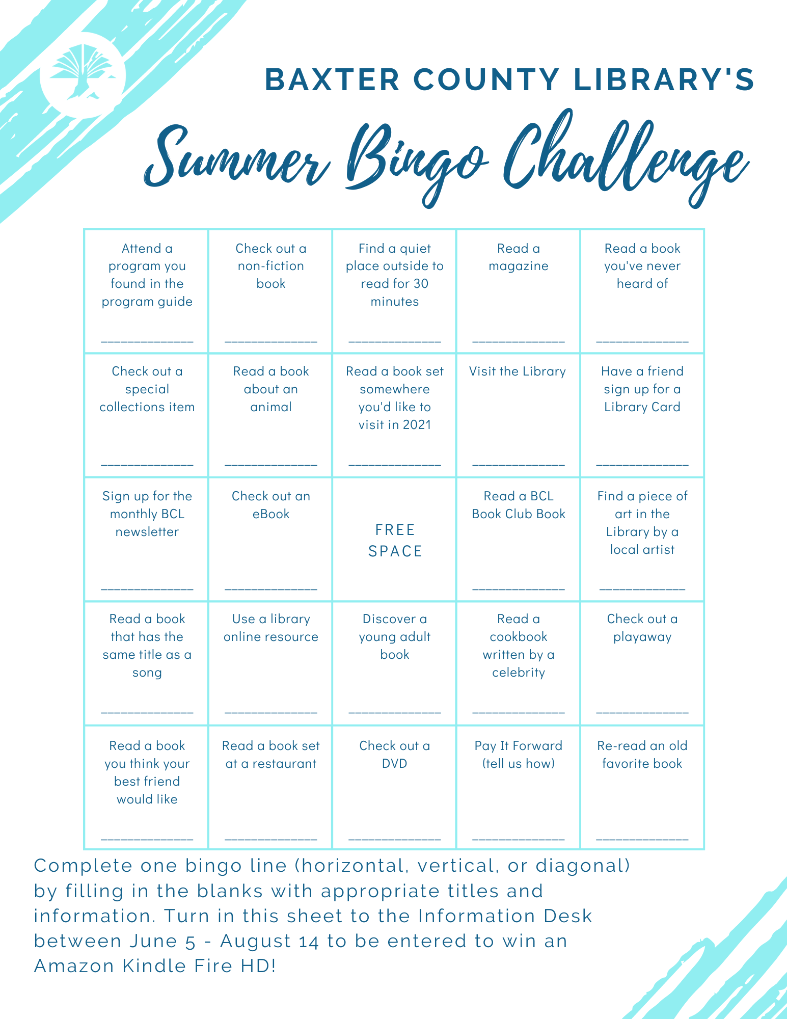 Adult Summer Reading Challenge Bingo