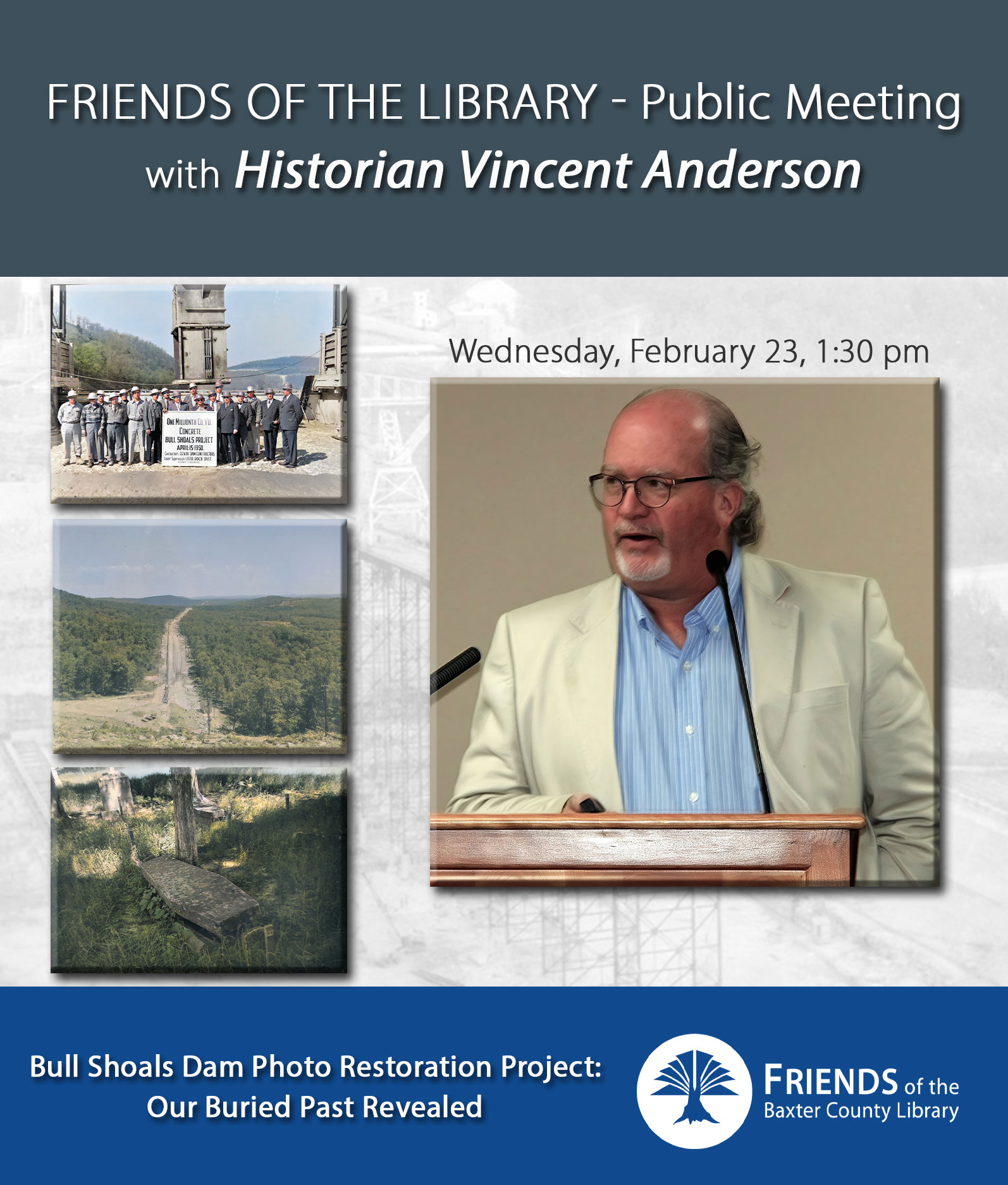 Bull Shoals Dam photo restoration project with Historian Vincent Anderson