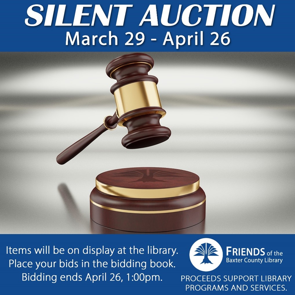 Silent Auction Items on Display at the Library from March 29 until April 26. 