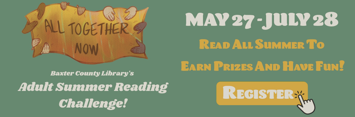 Adult Summer Reading is May 27-July 28. Register now to earn prizes and have fun all summer long. 