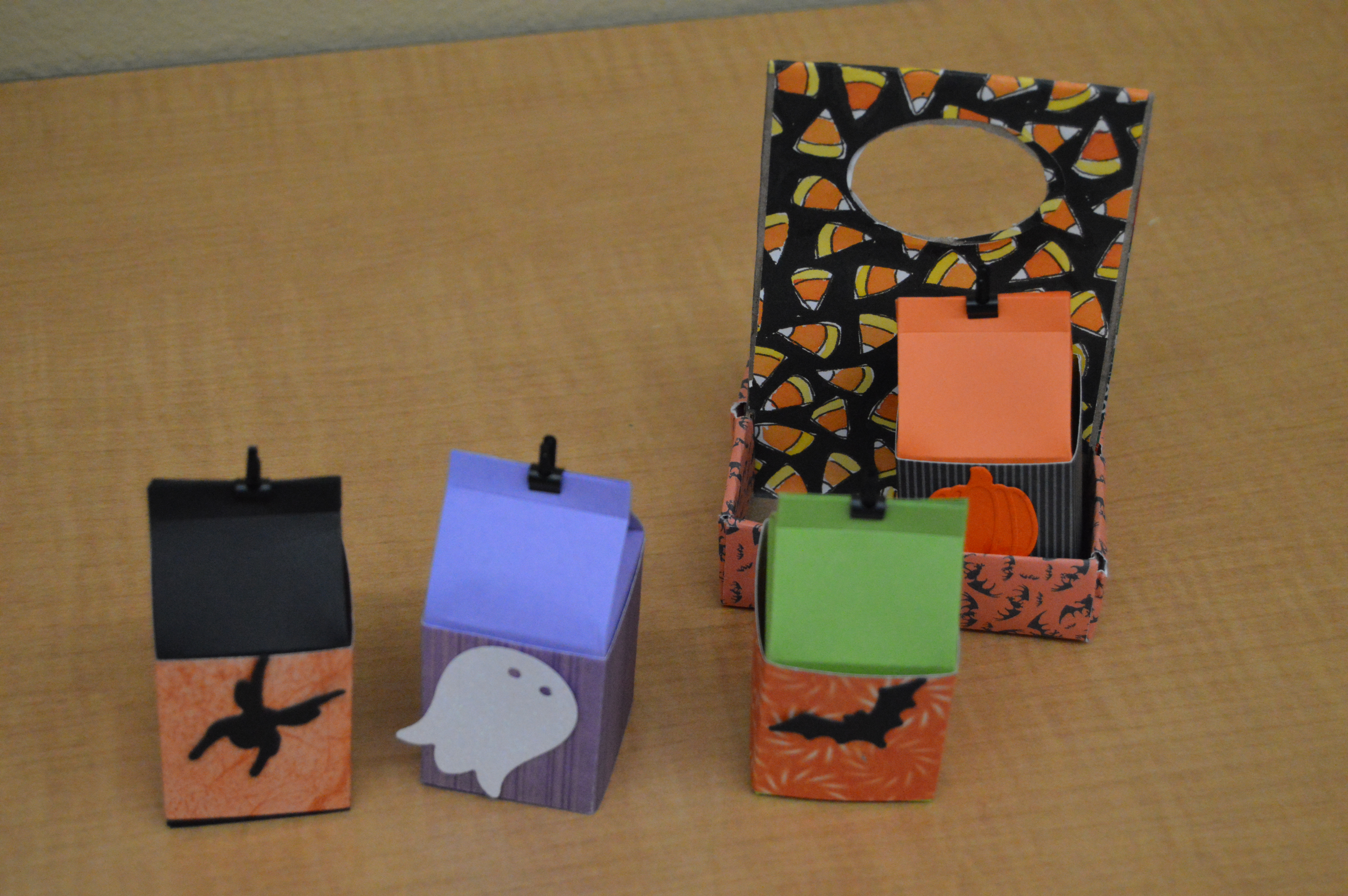 halloween themed milk boxes in a crate