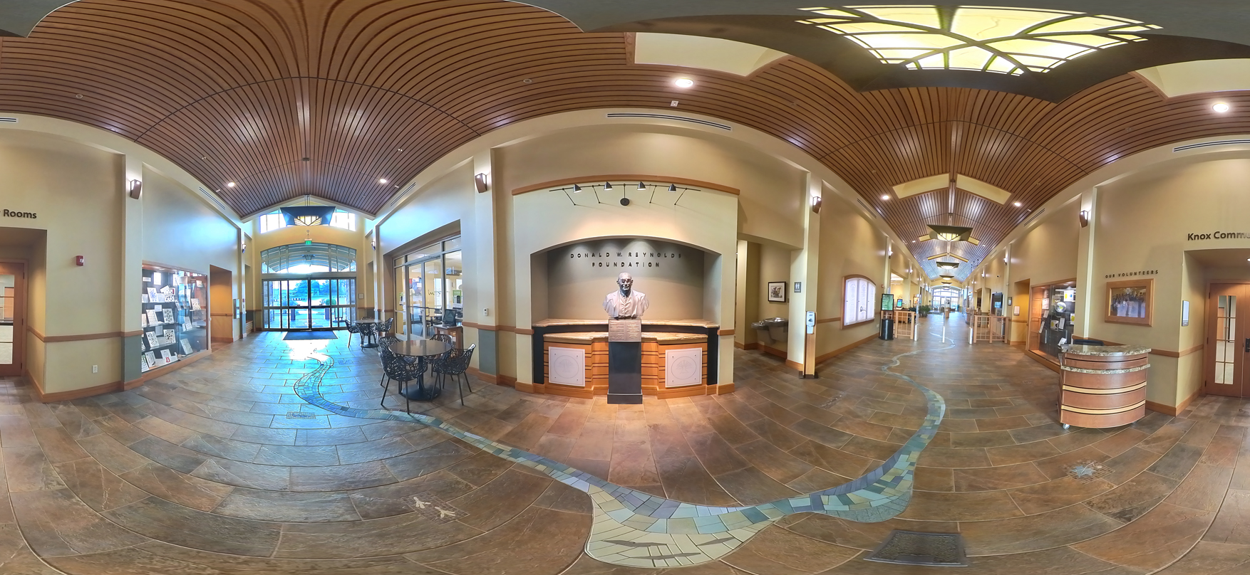 A panoramic view of the front lobby of the Donald W. Reynolds Library Serving Baxter County.
