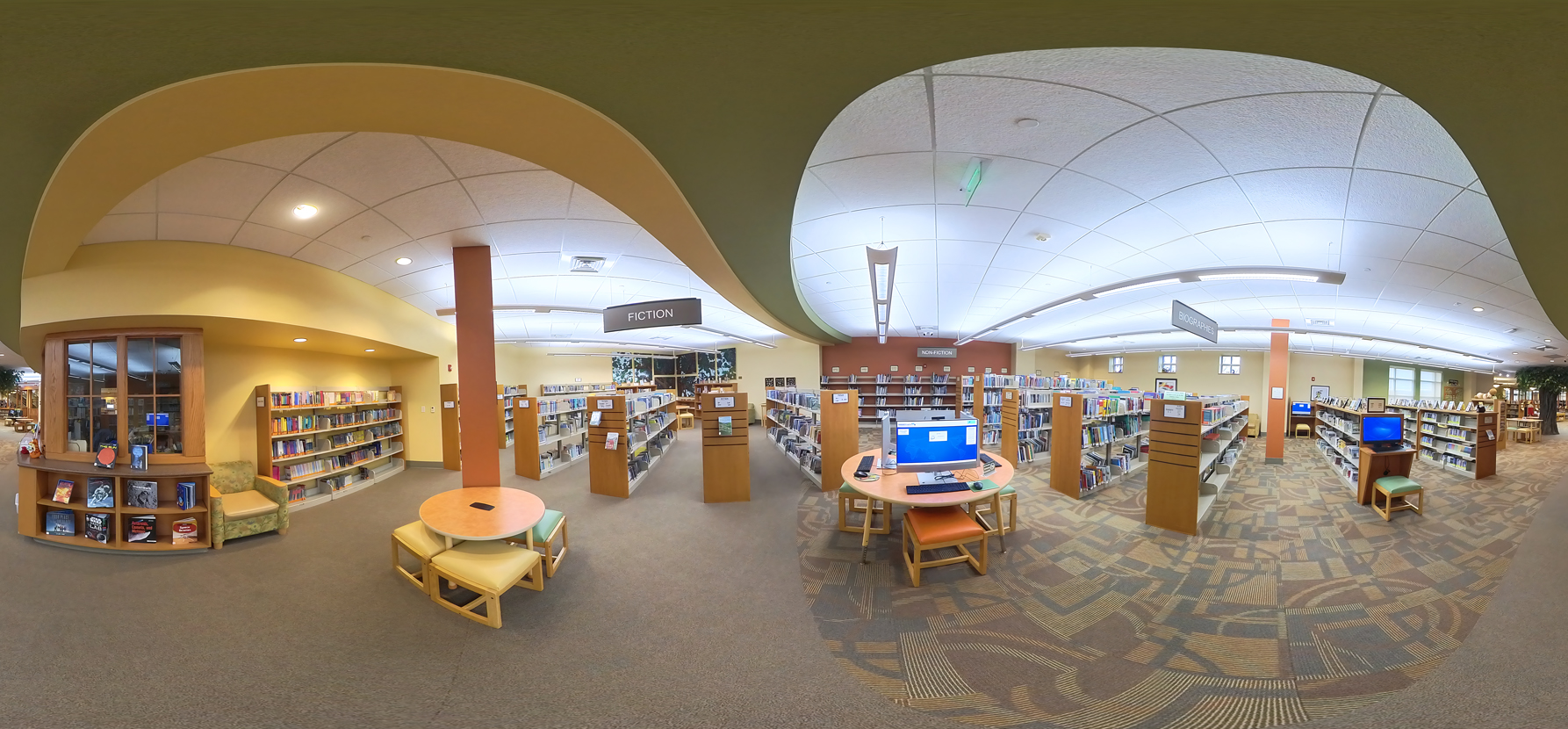 A panoramic view of the Children's Library and stacks in the Donald W. Reynolds Library Serving Baxter County.