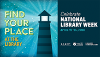 "Find your place at the library" graphic for National Library Week 2020