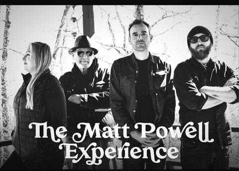 Black and White Photo of the Woman and 3 Men who make up the Matt Powell Experience.