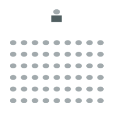 Rows of seating facing presenter. 